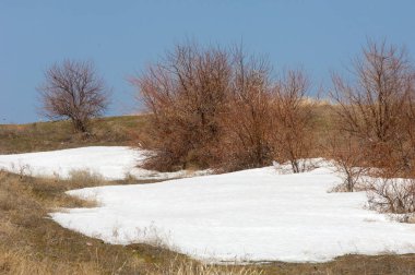 Son kar bahar yol verir. Bahar, yatay bir dere. Dağlarda kar son erime