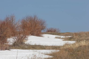 Son kar bahar yol verir. Bahar, yatay bir dere. Dağlarda kar son erime