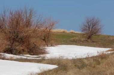 Son kar bahar yol verir. Bahar, yatay bir dere. Dağlarda kar son erime