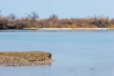 nehir son buz. Son buz parçası. son buz Ili Nehri üzerinde iğne. Orta Asya, Kazakistan bozkırlarında