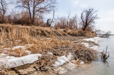 nehir son buz. Son buz parçası. son buz Ili Nehri üzerinde iğne. Orta Asya, Kazakistan bozkırlarında