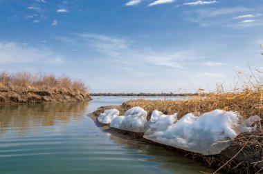 nehir son buz. Son buz parçası. son buz Ili Nehri üzerinde iğne. Orta Asya, Kazakistan bozkırlarında