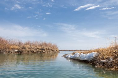 nehir son buz. Son buz parçası. son buz Ili Nehri üzerinde iğne. Orta Asya, Kazakistan bozkırlarında