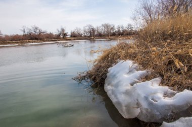 nehir son buz. Son buz parçası. son buz Ili Nehri üzerinde iğne. Orta Asya, Kazakistan bozkırlarında
