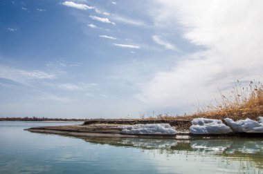 nehir son buz. Son buz parçası. son buz Ili Nehri üzerinde iğne. Orta Asya, Kazakistan bozkırlarında