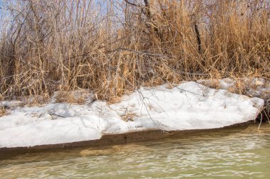 nehir son buz. Son buz parçası. son buz Ili Nehri üzerinde iğne. Orta Asya, Kazakistan bozkırlarında