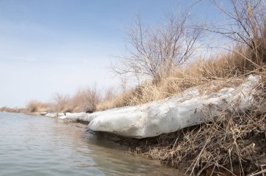 nehir son buz. Son buz parçası. son buz Ili Nehri üzerinde iğne. Orta Asya, Kazakistan bozkırlarında