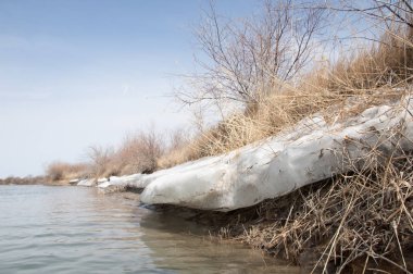 nehir son buz. Son buz parçası. son buz Ili Nehri üzerinde iğne. Orta Asya, Kazakistan bozkırlarında