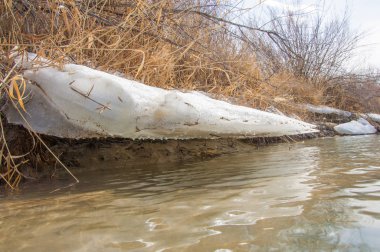 nehir son buz. Son buz parçası. son buz Ili Nehri üzerinde iğne. Orta Asya, Kazakistan bozkırlarında