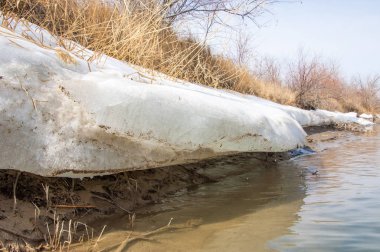nehir son buz. Son buz parçası. son buz Ili Nehri üzerinde iğne. Orta Asya, Kazakistan bozkırlarında