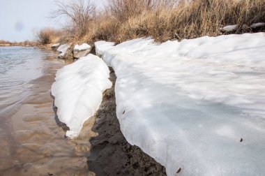 nehir son buz. Son buz parçası. son buz Ili Nehri üzerinde iğne. Orta Asya, Kazakistan bozkırlarında