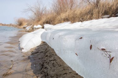 nehir son buz. Son buz parçası. son buz Ili Nehri üzerinde iğne. Orta Asya, Kazakistan bozkırlarında