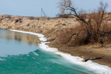 nehir son buz. Son buz parçası. son buz Ili Nehri üzerinde iğne. Orta Asya, Kazakistan bozkırlarında