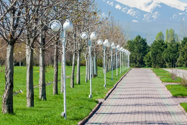 Kazakistan, erken bahar. Ülkenin ilk başkanı Park. Central park güneşli gün. güzel yeşil park