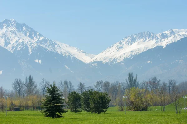 Kazakistan, erken bahar. Ülkenin ilk başkanı Park. Central park güneşli gün. güzel yeşil park