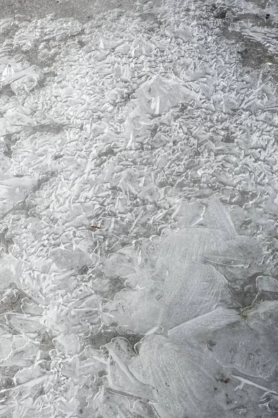 texture, background. Frozen water in a pool, a crust surprising pattern frozen water