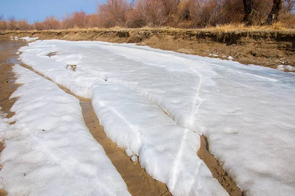 nehir son buz. Son buz parçası. son buz Ili Nehri üzerinde iğne. Orta Asya, Kazakistan bozkırlarında
