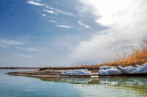 nehir son buz. Son buz parçası. son buz Ili Nehri üzerinde iğne. Orta Asya, Kazakistan bozkırlarında