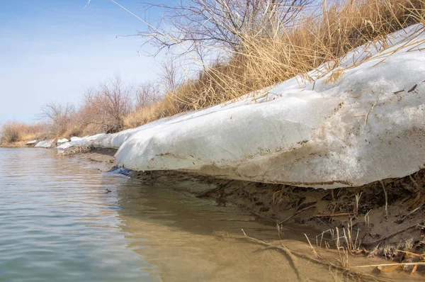 nehir son buz. Son buz parçası. son buz Ili Nehri üzerinde iğne. Orta Asya, Kazakistan bozkırlarında