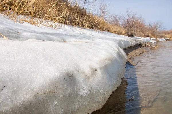 nehir son buz. Son buz parçası. son buz Ili Nehri üzerinde iğne. Orta Asya, Kazakistan bozkırlarında