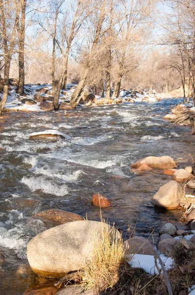 Strumienia Wody Małej Rzece Początku Wiosny Scena Spring Górski Krajobraz — Zdjęcie stockowe