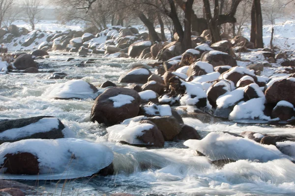 Strömendes Wasser Einem Kleinen Fluss Frühen Frühling Frühlingsszene Berglandschaft Mit — Stockfoto