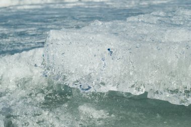 doku. buz. Donmuş buz Nehri üzerinde.