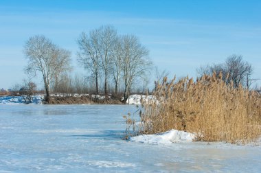 Donmuş gölün bahar. Bahar buz