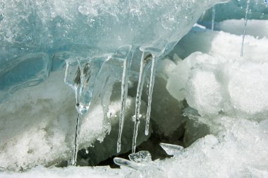 doku. buz. Donmuş buz Nehri üzerinde.