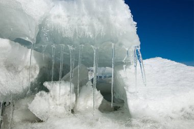 doku. buz. Donmuş buz Nehri üzerinde.
