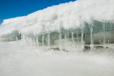 doku. buz. Donmuş buz Nehri üzerinde.