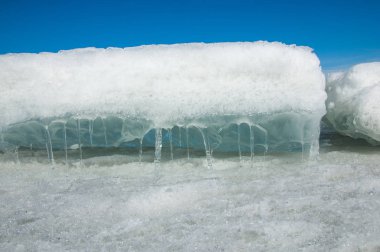 doku. buz. Donmuş buz Nehri üzerinde.