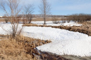 Brook bahar. güneşli bir bahar brooks suda eriyen doku. nehir dere dere. Bahar Nehri üzerinde buz erime. 
