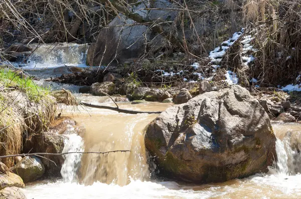 dağ nehir. dağ nehir çamurlu su akan
