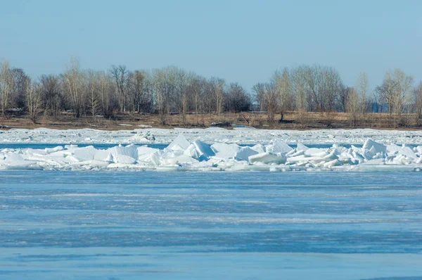 Потоп Реки Порванный Речной Лед Река Последним Льдом Россия Татарстан — стоковое фото