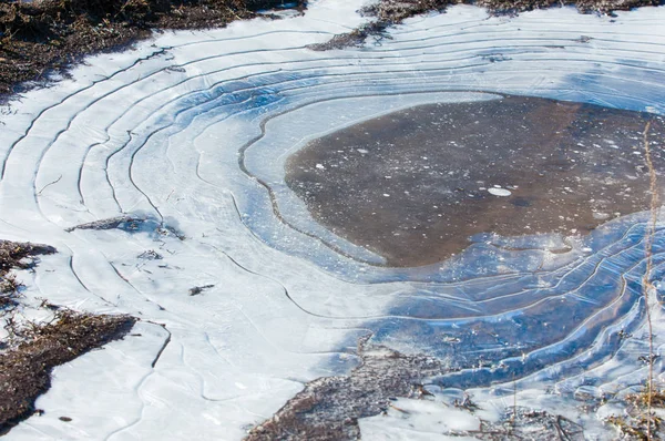 Texture Frozen Puddle Spring Ice Patterns — Stock Photo, Image