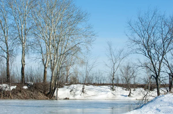 Donmuş gölün bahar. Bahar buz