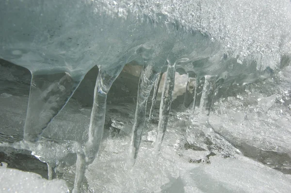 Consistenza Ghiaccio Ghiaccio Congelato Sul Fiume — Foto Stock