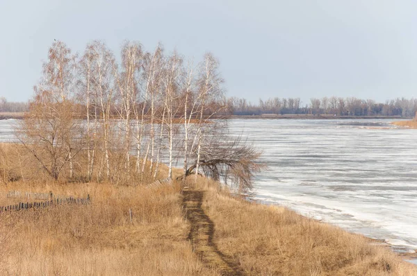 Spring River Das Eis Auf Dem Fluss Malerische Frühlingslandschaft Mit — Stockfoto