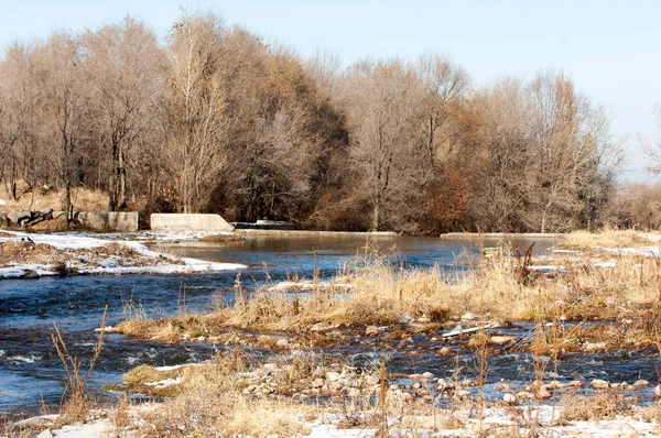 Eau Courante Dans Une Petite Rivière Début Printemps Scène Printemps — Photo