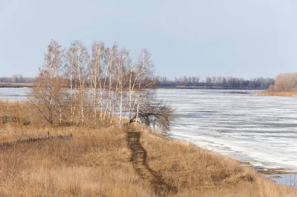 Spring River Das Eis Auf Dem Fluss Malerische Frühlingslandschaft Mit — Stockfoto