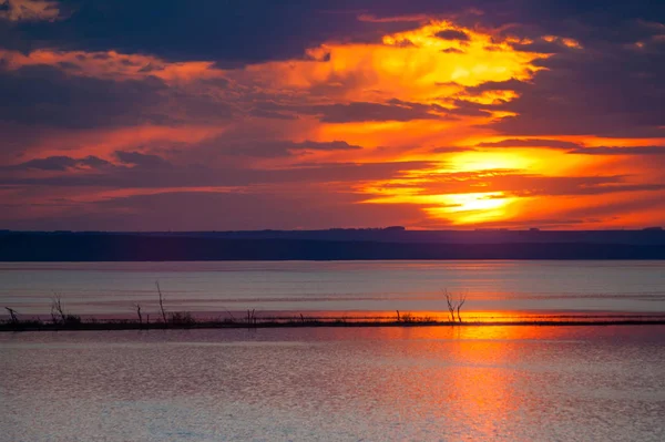 Закат Восход Солнца Облако Реки Dramatic Burning Sky Summer Sunrise — стоковое фото