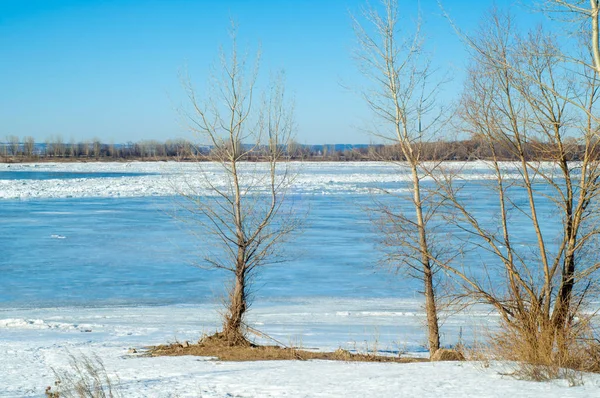 Inundação Gelo Rasgado Rio Rio Com Último Gelo Rússia Tatarstan — Fotografia de Stock