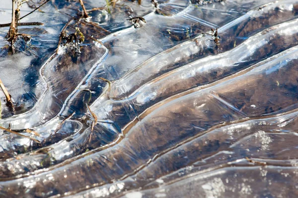Textur Frusen Vattenpöl Våren Ice Mönster — Stockfoto