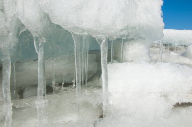 doku. buz. Donmuş buz Nehri üzerinde.