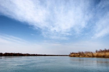 bahar bozkır nehirde. nehir sazlık ile büyümüş. saf zümrüt sudur