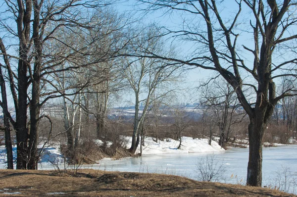 Donmuş gölün bahar. Bahar buz