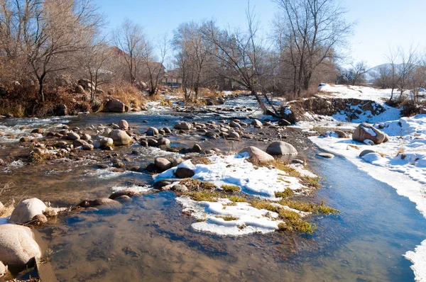 Streaming Water Small River Early Springtime Spring Scene Mountain Landscape — Stock Photo, Image