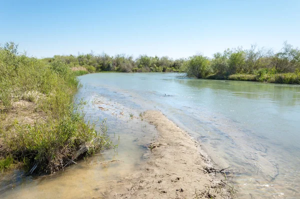 Bozkır nehir sazlık yaz. nehir görünümünde kez izlendi. küçük mavi nehir kıyısında güneşli bir gün