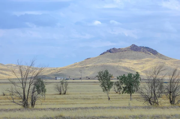 Paisagem Outono Estepe Com Montanhas Pradaria Veld Veldt Uma Grande — Fotografia de Stock